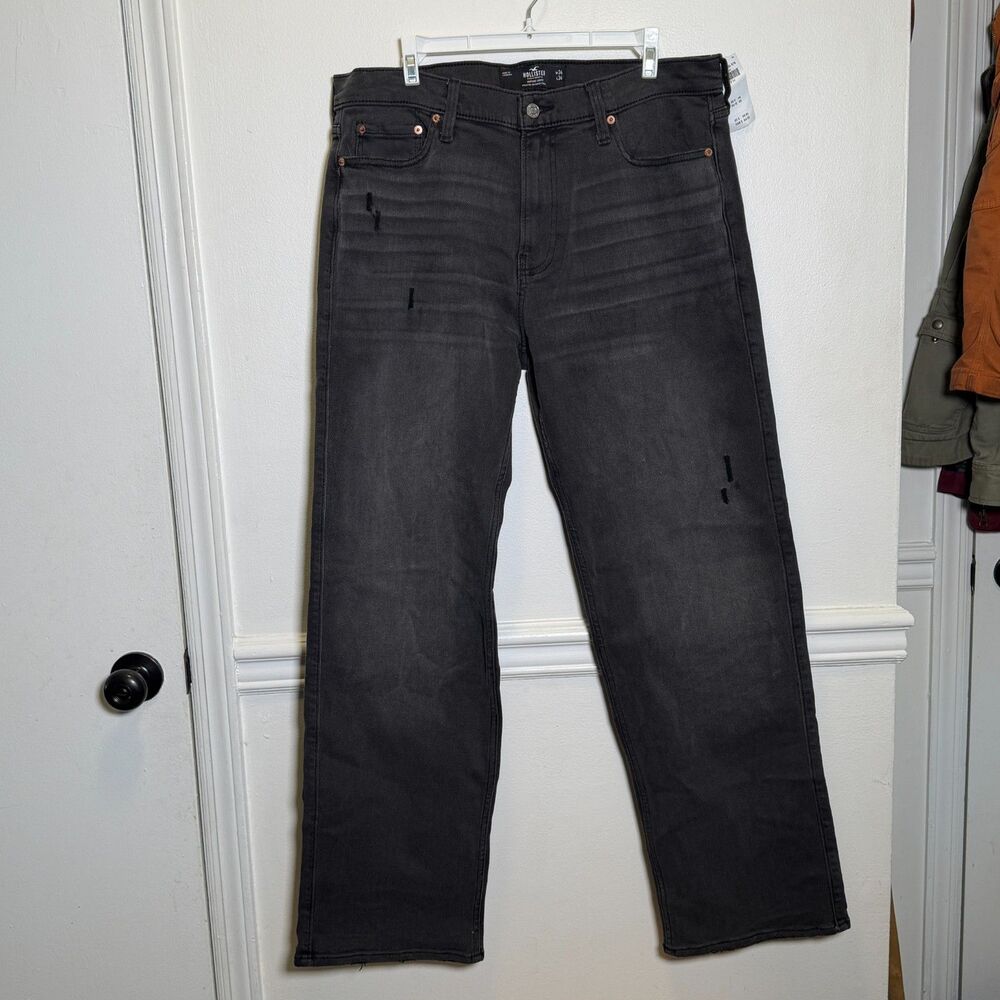 NWT Hollister Vintage Loose Black Jeans Men’s 34x34 Advanced Stretch Distressed
